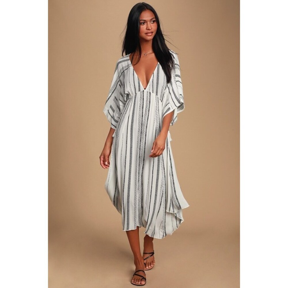 Lulus Augas Santas Black And White Striped Swim Cover-up - Size S